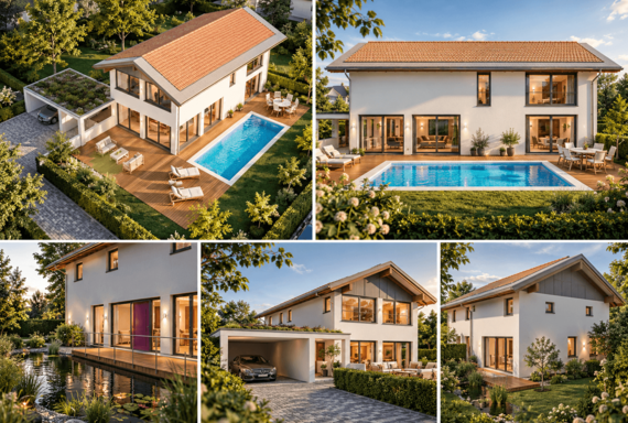 KI Visualisierung Moderne Villa mit Pool _ Architekturcollage