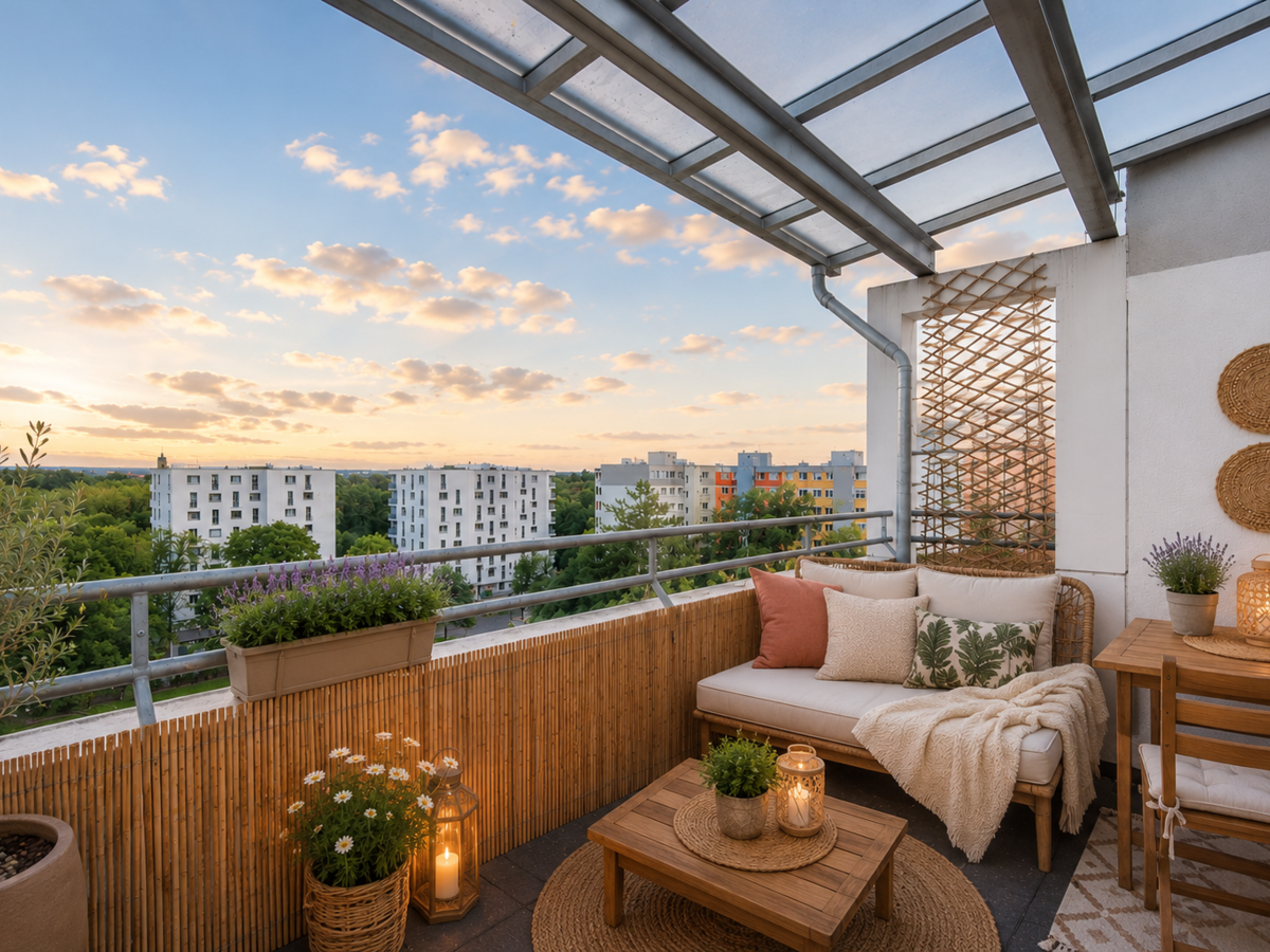 Einrichtungsbeispiel Balkon Blick SüdWest