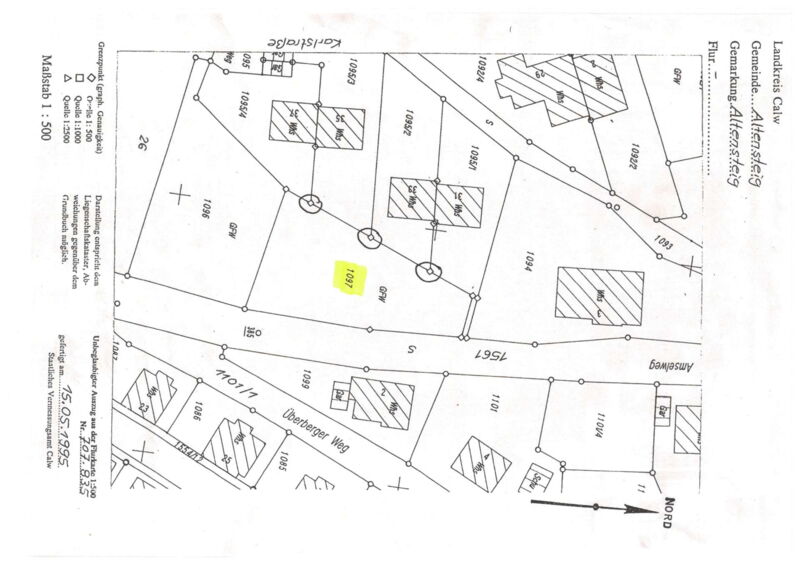 amtlicher Lageplan Amselweg, Flst. 1097, Altensteig