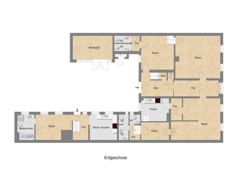 Grundriss Erdgeschoss Haupthaus + Remise