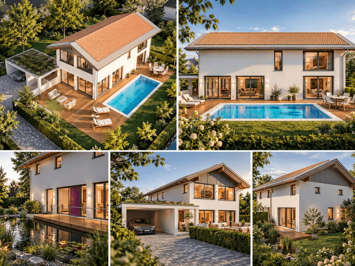 Moderne Villa mit Pool _ Architekturcollage