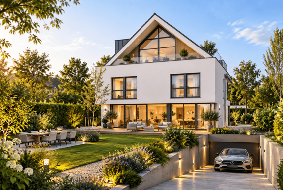 Modernes Haus mit Garten und Garage