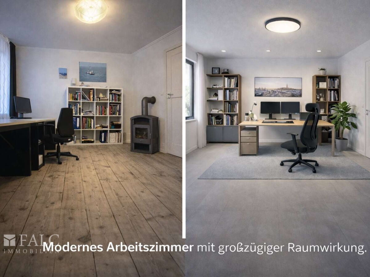 Traditionelles und modernes Arbeitszimmer vergleichen