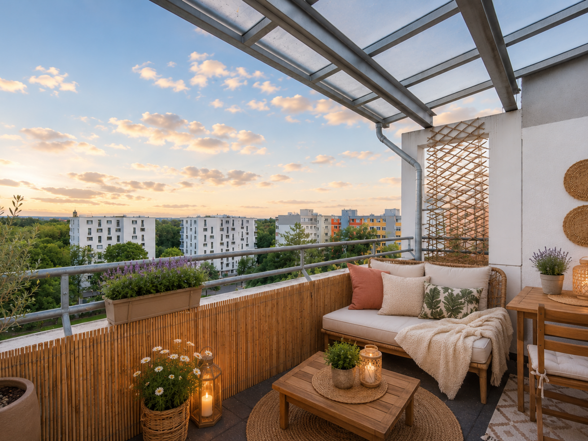 Einrichtungsbeispiel Balkon Blick SüdWest