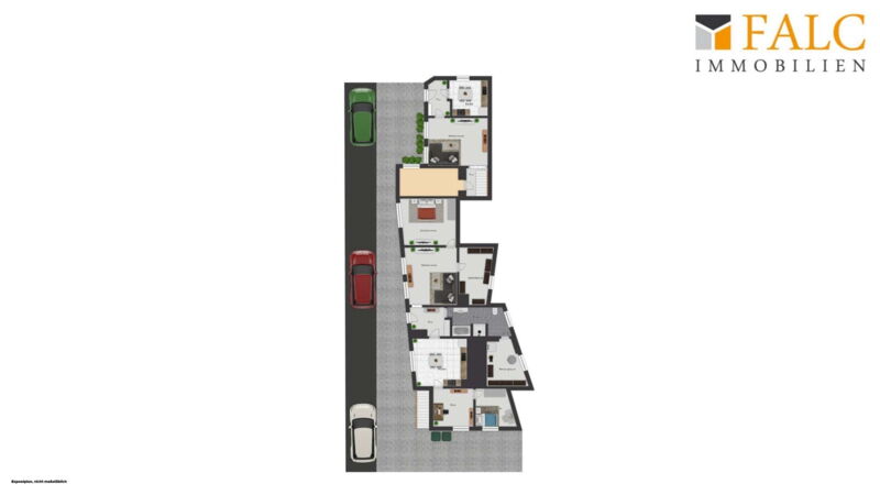 Wohnung 1 & 2: Erdgeschoss(beige = Bad)