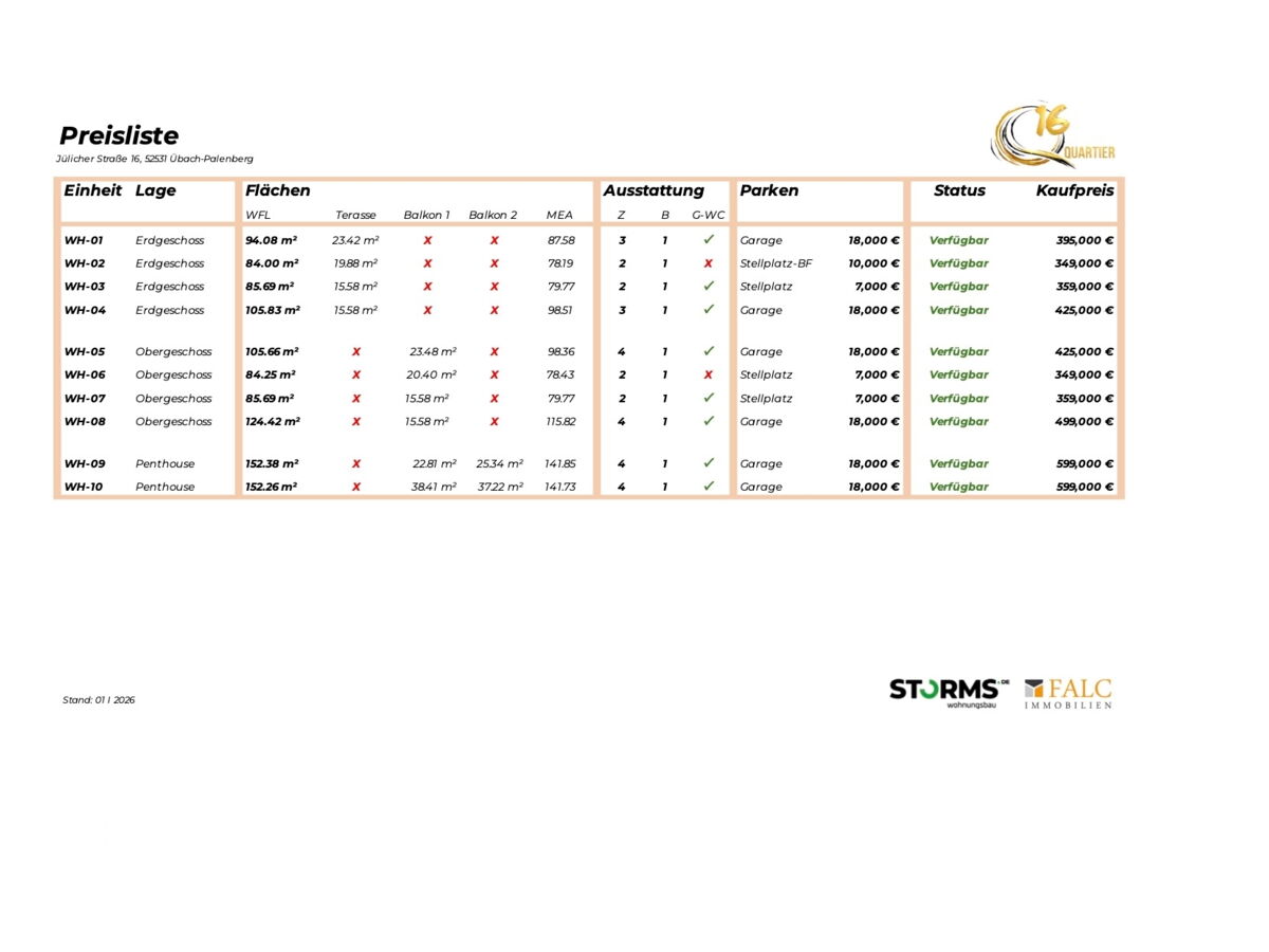 Preisliste - 01 I 2026