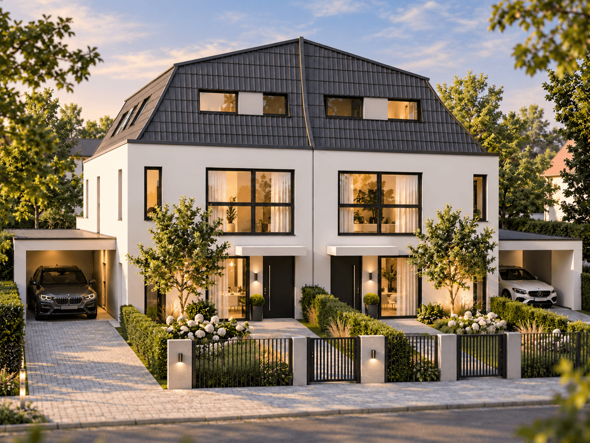 Moderne Duplexvilla bei Sonnenuntergang