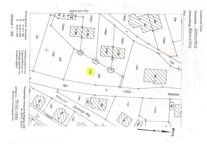 amtlicher Lageplan Amselweg, Flst. 1097, Altensteig