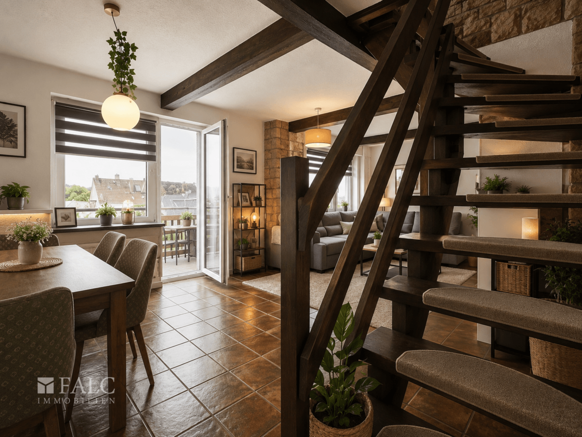 Wohnzimmer mit Treppe- KI generiert