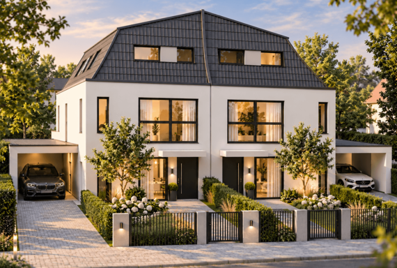 Moderne Duplexvilla bei Sonnenuntergang